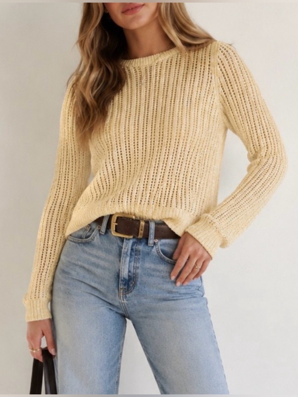 Talbots Marbled Sweater Open Knit Size SP Butter Yellow Casual Comfy Cozy Soft